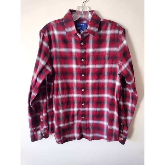 Apt. 9 Premier Flex Flannel Button Up Shirt Men's Size Medium Plaid Soft Stretch - Picture 1 of 13